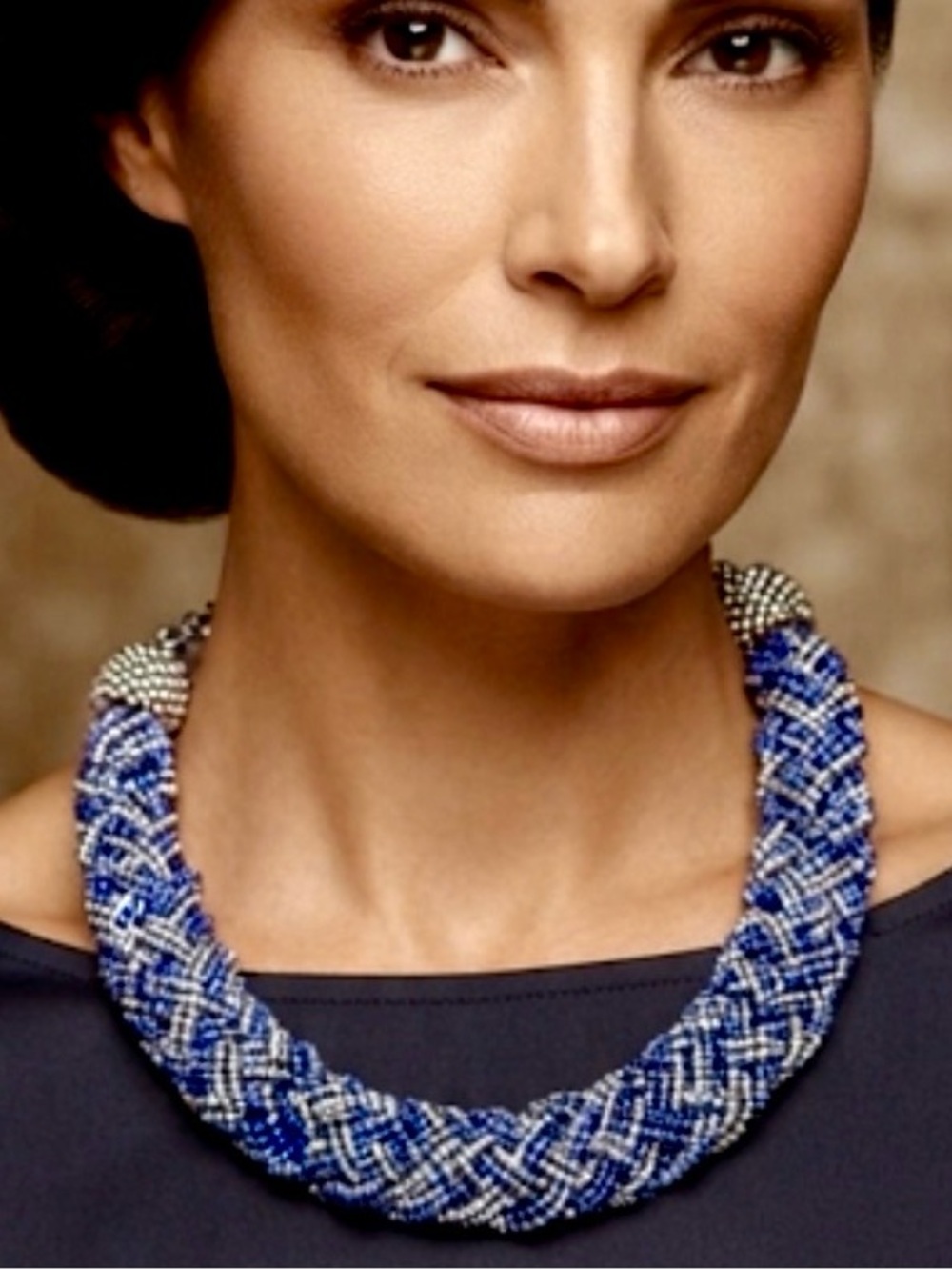 Handcrafted Blue and Silver Beaded Braided Collar Necklace